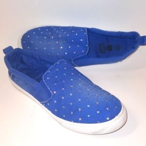 Rhinestone Blue Jean Slip Ons